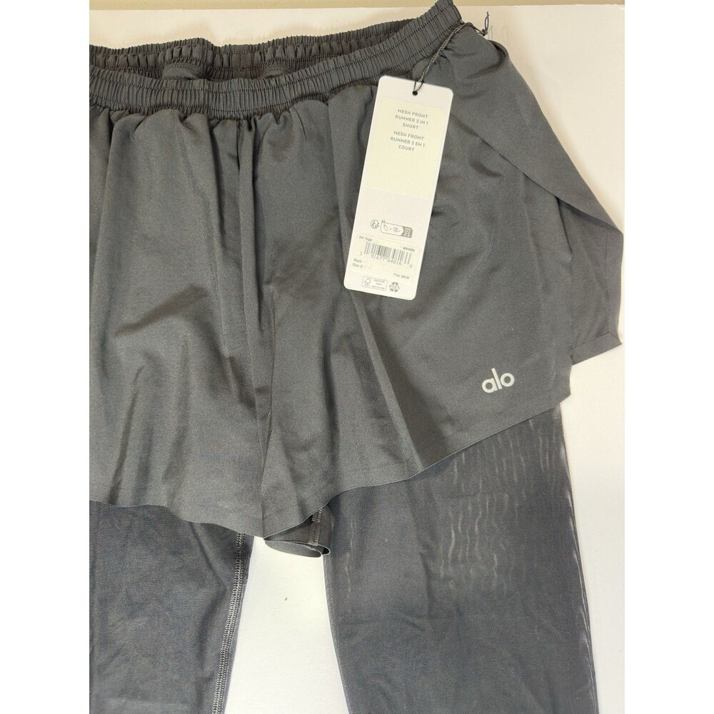 Alo Yoga Mesh Front Runner 2 in 1 Capri Leggings Shorts Black S NWT - Picture 9 of 11